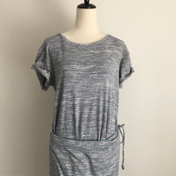 MAEVE Anthropologie Marled Gray Faux Wrap Overlay Front Cuffed Sleeve Dress - Picture 7 of 11